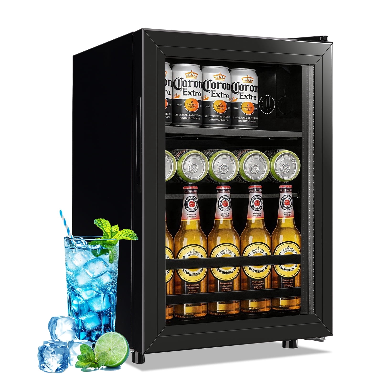 TACOOL Small Beverage Cooler 45 Can Beverage Refrigerator Cooler, 1.3Cu.Ft Drink Mini Fridge Glass Door for Soda Beer Black