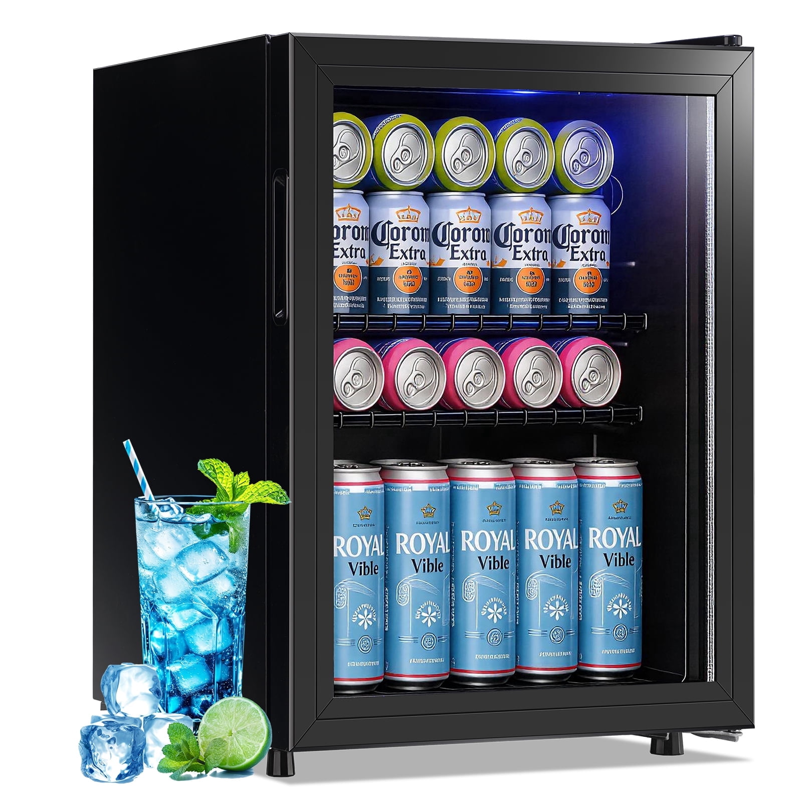 TACOOL Small Beverage Cooler 95 Can Beverage Refrigerator Cooler, 2.8Cu.Ft Drink Mini Fridge Glass Door for Soda Beer Black