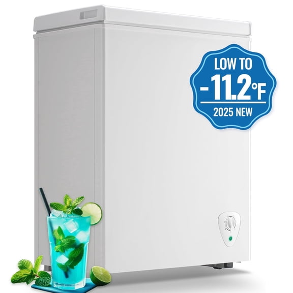 TACOOL Small Chest Freezer with Top Open Door 90 Liter Mini Freezer with Wheels 7 Adjustable Thermostat Setting Home Compact Low Noise, White