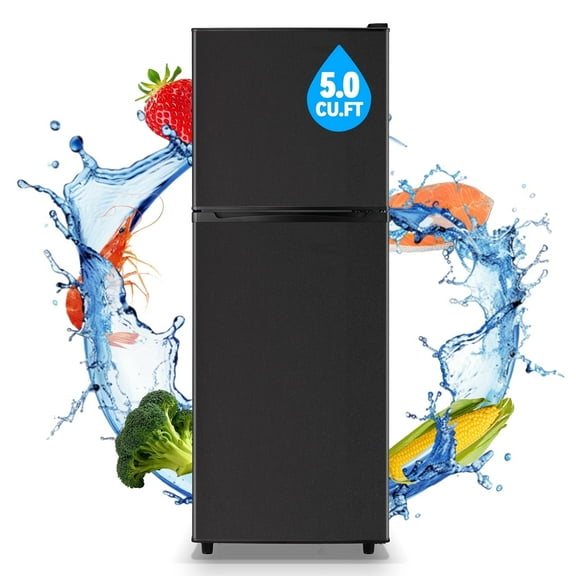 TACOOL Small Refrigerator with Freezer Mini Fridge with Removable Shelves LED Light for Apartment 5.0 Cu.Ft Black