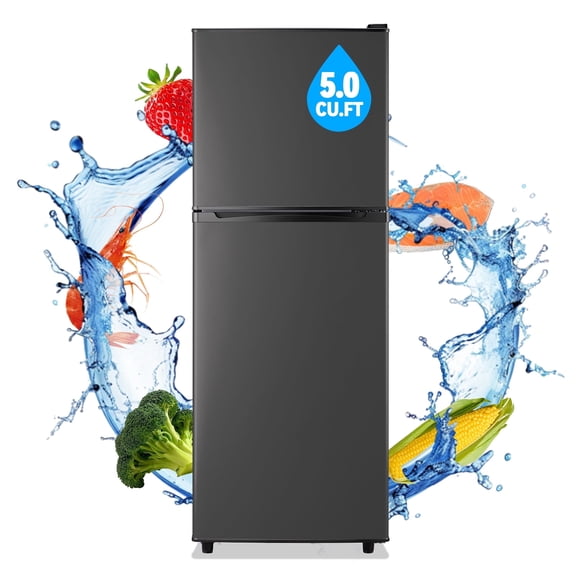 TACOOL Small Refrigerator with Freezer Mini Fridge with Removable Shelves LED Light for Apartment 5.0 Cu.Ft Drak Grey
