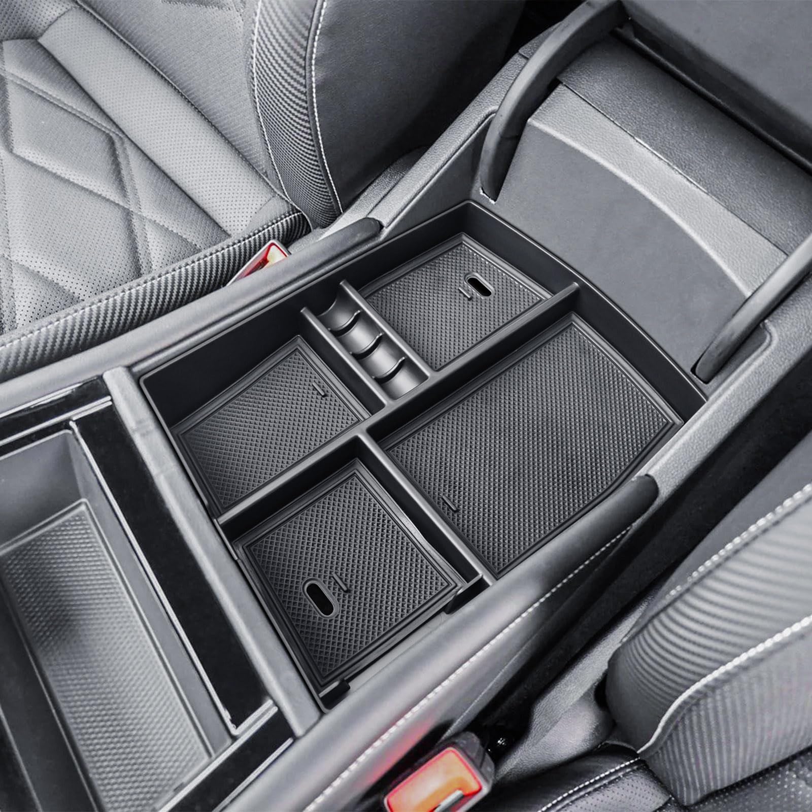 Center Console Organizer Tray Set For 2024-2025 Volkswagen Atlas & Atlas Cross Sport | 2-Piece Black ABS