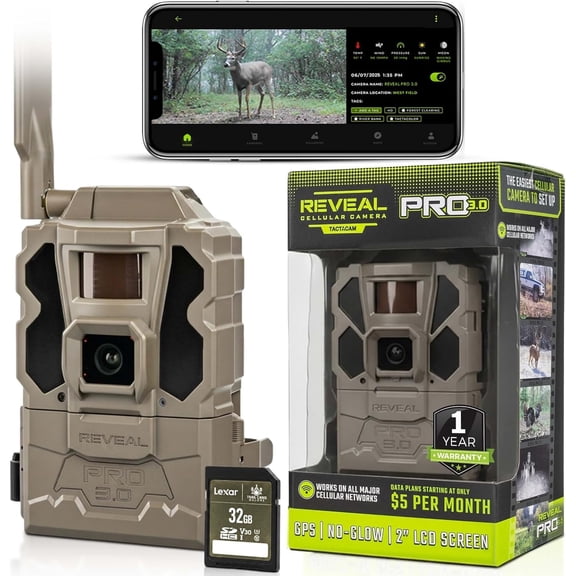 TACTAC Ral Pro 3.0 Cellular Trail Cera - Multi-Cellular Network, GPS, 2" LCD, No-Glow IR, Wi-Fi Enabled, HD Photos & 1080p Videos, Long Battery Life, Fast Trigger + 32GB SD Card (1PK)