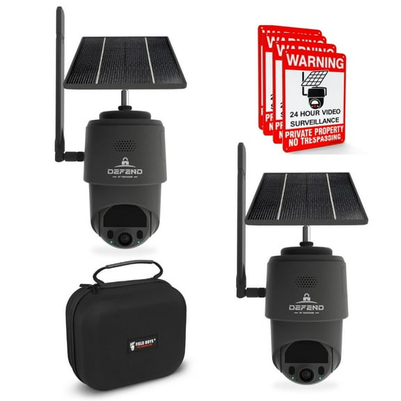 TACTACAM Defend 360 Cellular Security Camera, 4K Photos, 1080p Video, Solar + Rechargeable Battery, 360 Pan/Tilt/Zoom, LTE Cellular, Motion Alerts, Weather Resistant Includes Case & Signs 2PK