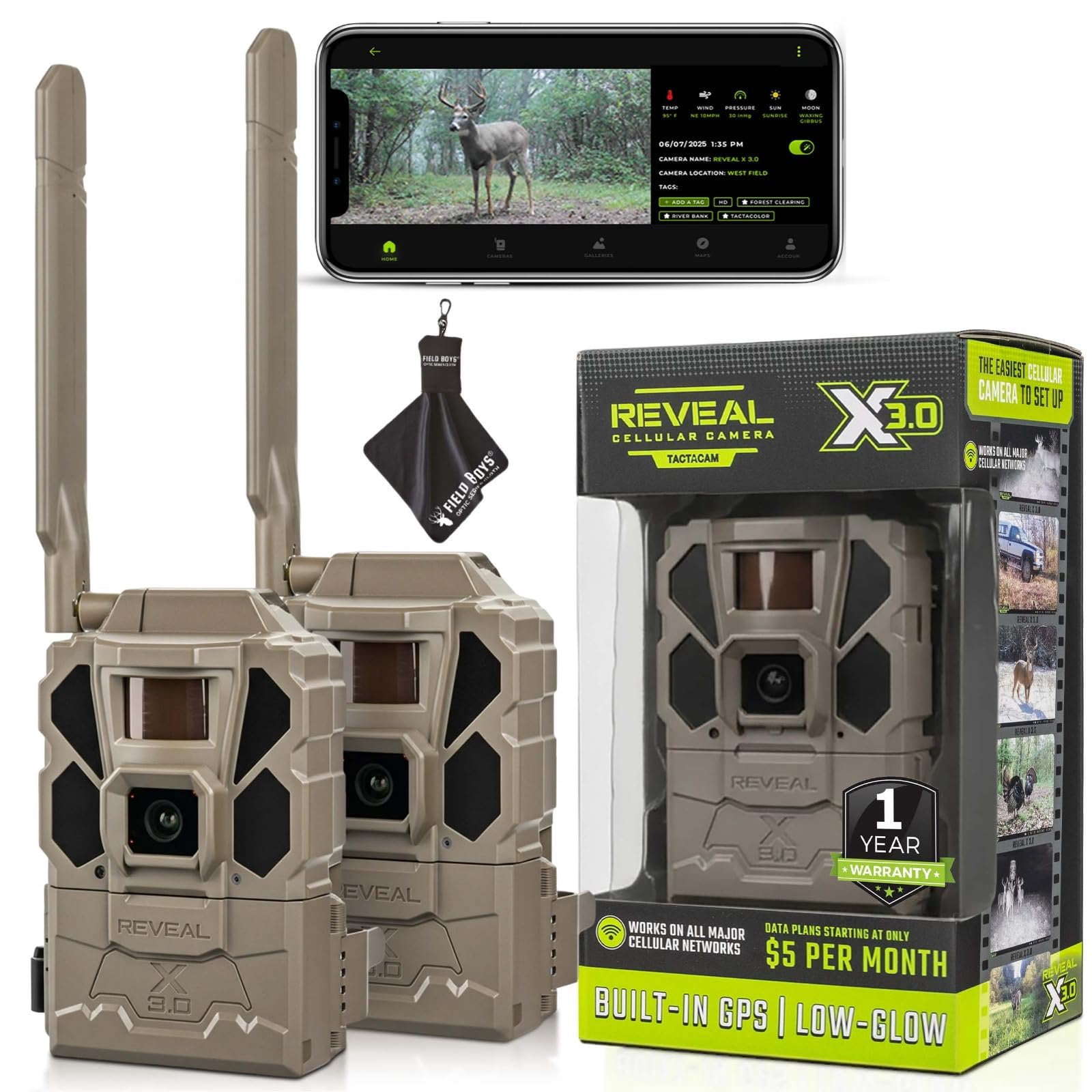 TACTACAM REVEAL X 3.0 Cellular Trail Camera - Multi Carrier, HD Photos & Videos, Pre-Installed Antenna, Built-in GPS, Best Battery Life, Low-Glow IR Flash, Fast Trigger Speed  2PK