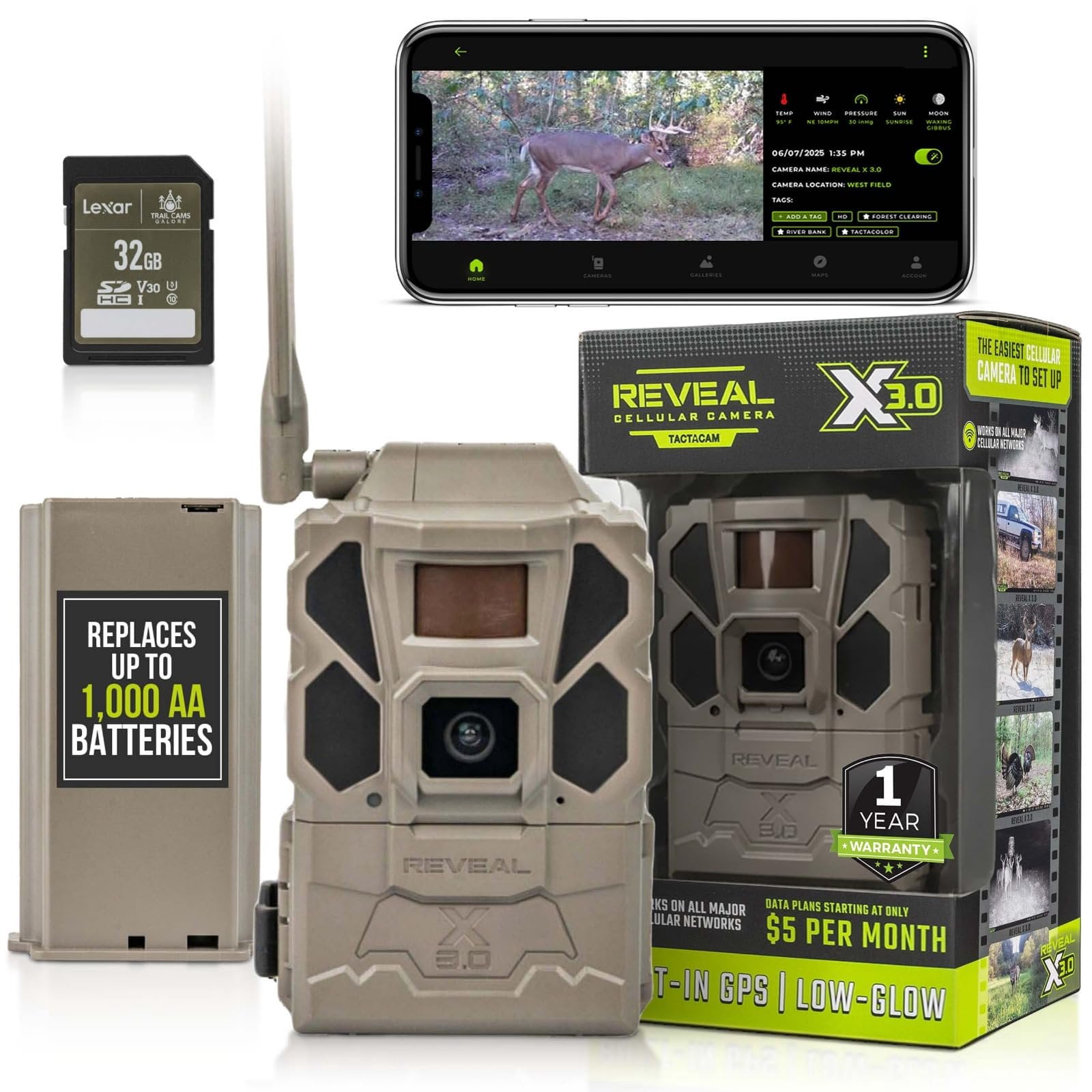 TACTACAM Reveal Pro 3.0 Cellular Trail Camera - Multi-Cellular Network, GPS, 2" LCD, No-Glow IR, Wi-Fi Enabled, HD Photos & 1080p Videos, Long Battery Life, Fast Trigger + Tree Mount