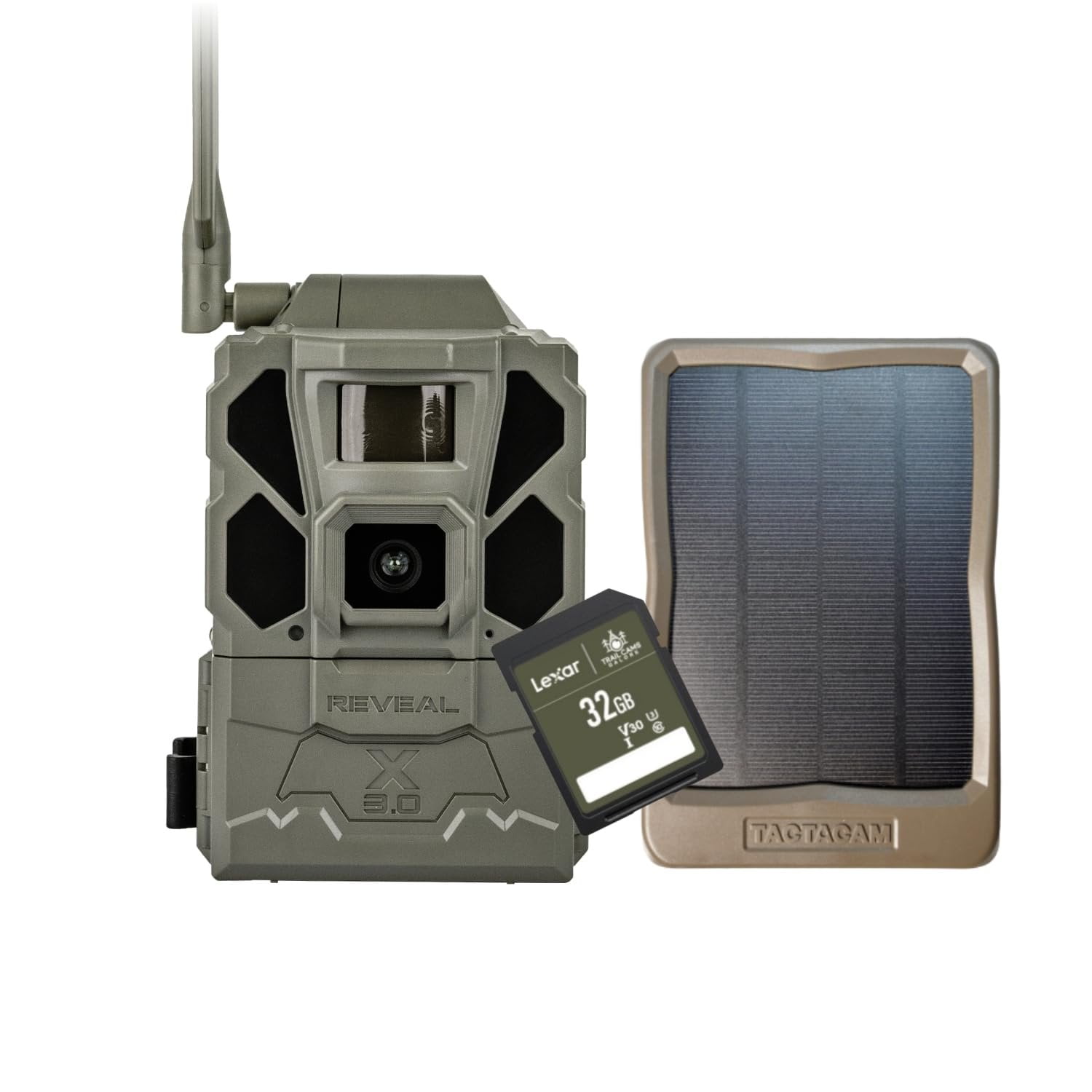 TACTACAM REVEAL X 3.0 Cellular Trail Camera - Multi Carrier, HD Photos & Videos, Pre-Installed Antenna, Built-in GPS, Low-Glow IR Flash, Fast Trigger Speed + Reveal Solar Panel and 32GB SD Card