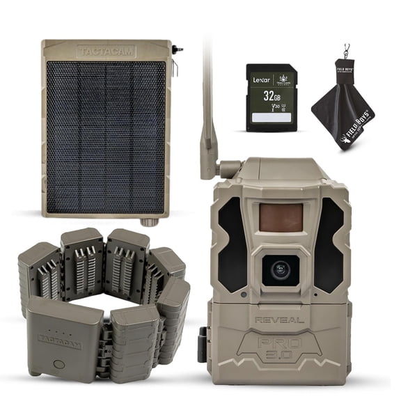 TACTACAM Reveal Pro 3.0 LTE Cellular Trail Camera AT&T & Verizon, 4K Photo Quality, No Glow, for Hunting, Surveillance Includes Solar Panel, Battery Belt, SD Card, & Cleaning Cloth
