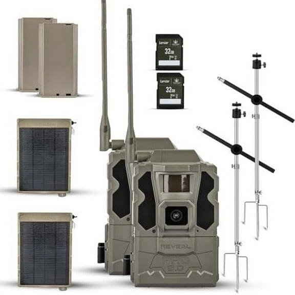 TACTACAM Reveal Pro 3.0 LTE Cellular Trail Camera AT&T & Verizon, 4K Photo Quality, No Glow, for Hunting, Surveillance Includes Solar Panel, Rechargeable Battery, 32GB SD, & Tripod Mount 2PK