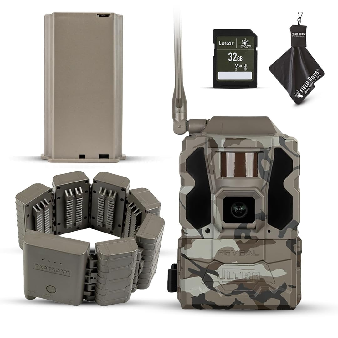 TACTACAM Reveal Ultra Cellular Trail Camera  4K Photo, 1080P Video, Live Streaming, GPS, Low-Glow/No-Glow Flash, LTE  Includes Battery Belt, Rechargeable Battery, SD Card, & Cleaning Cloth