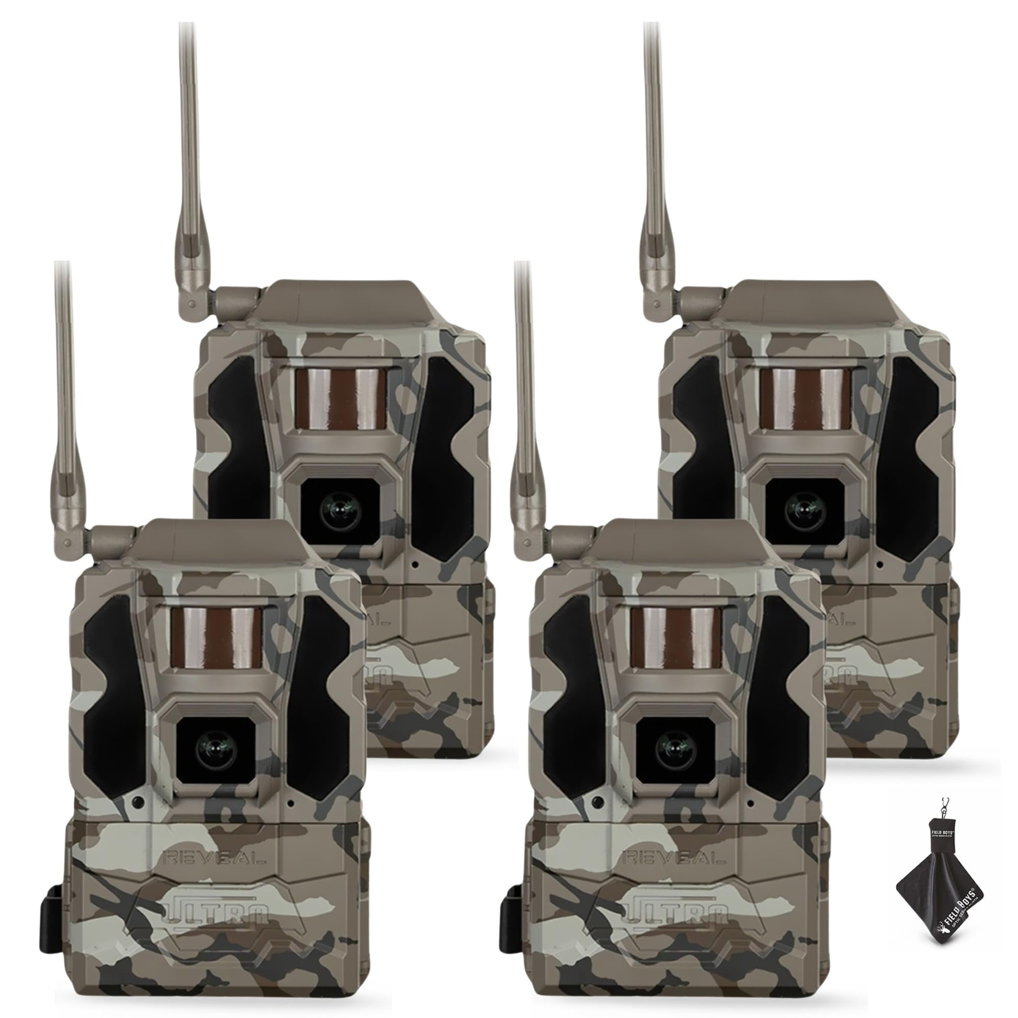 TACTACAM Reveal Ultra Cellular Trail Camera  4K Photo, 1080P Video, Live Streaming, GPS, Low-Glow/No-Glow Flash, LTE  Includes Cleaning Cloth 4PK