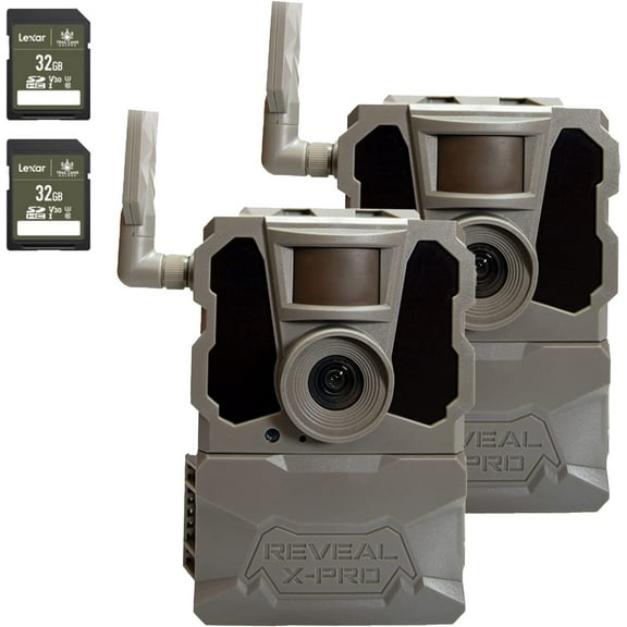 TACTACAM Reveal X PRO Cellular Trail Camera, Verizon and AT&T, NO Glow, Integrated GPS Tracking, Built in LCD Screen, HD Photo and HD Video 2 PK + Two 32GB SD Cards