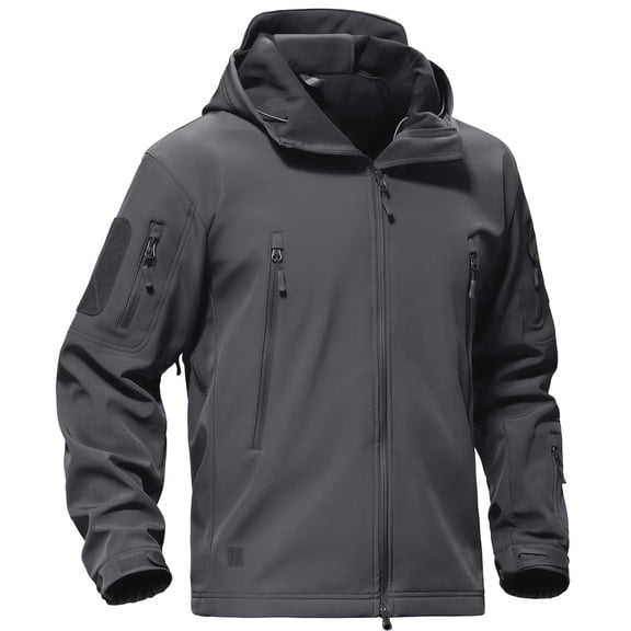 TACVASEN Mens Training Outdoor Jacket Waterproof Fleece Lined Hooded Softshell Fall Winter Outerwear Gray L