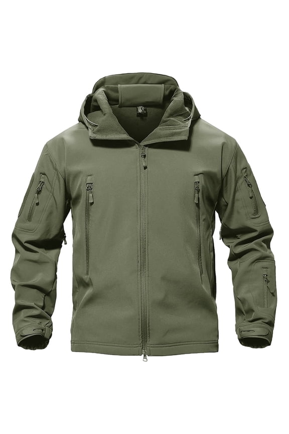 Men Windproof Soft Shell Outdoor Fleece Hoodie Coat Army Green L