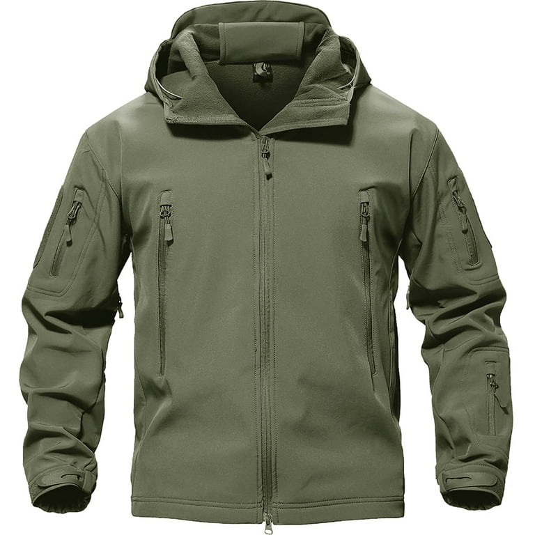 TACVASEN Men Windproof Soft Shell Outdoor Fleece Hoodie Velcro Cuffs Coat  Army Green 2XL 