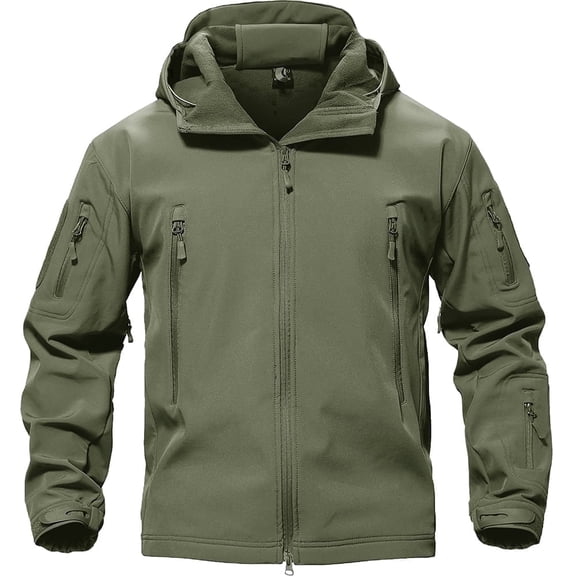 TACVASEN Men Windproof Softshell Fleece Hoodie Coat Army Green XL