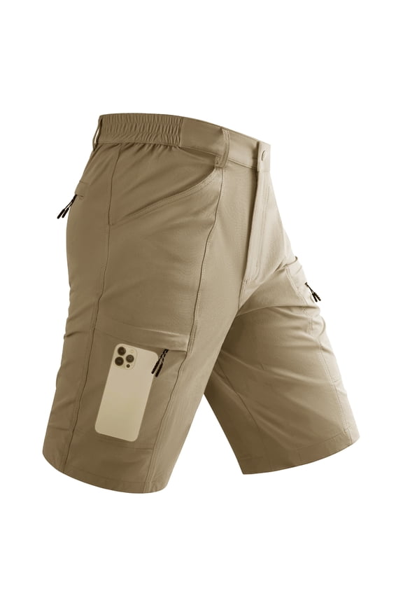 Men's Cargo Work Shorts Lightweight Quick Dry Waterproof 5 Zipper Pockets for Hiking Fishing Khaki Size 32