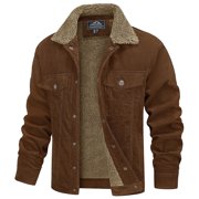 Men's Corduroy Jackets Sherpa Lined Winter Coats Thermal Warm Thick Fleece Jacket Casual Snap Button Lapel Collar Trucker Cargo Jackets with 5 Pockets