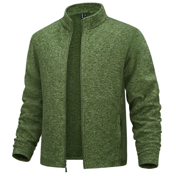 TACVASEN Men s Fleece Full Zip Jacket Lightweight Windproof Stand Collar Soft Warm Casual Coat with Zipper Pockets Army Green 2XL Walmart Business Supplies