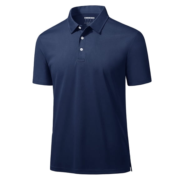 TACVASEN Men's Quick Dry Polos Shirt Athletic Golf Tennis Short Sleeve 3 Button Collared Summer Tops, Navy, L