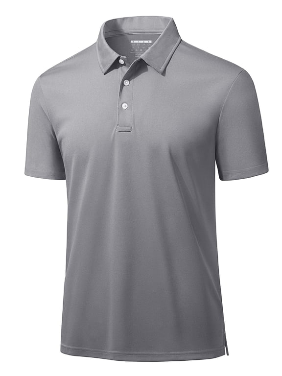 Men's Quick Dry Polos Shirt Athletic Golf Tennis Short Sleeve 3 Button Collared Summer Tops, Light Gray, XL