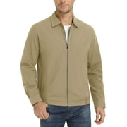TACVASEN Men's Lightweight Jacket Lapel Neck Zipper Pockets Daily Commute Casual Jacket Khaki XL