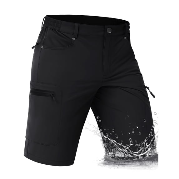 TACVASEN Men's Lightweight Water Resistant Cargo Shorts 10" Quick Dry Brethable Hiking Golf Shorts with 5 Zipper Pockets for Summer Outdoor sports Casual Work Black 30