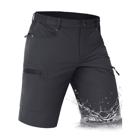 TACVASEN Men's Lightweight Water Resistant Cargo Shorts 10" Quick Dry Brethable Hiking Golf Shorts with 5 Zipper Pockets for Summer Outdoor sports Casual Work Dark Gray 34