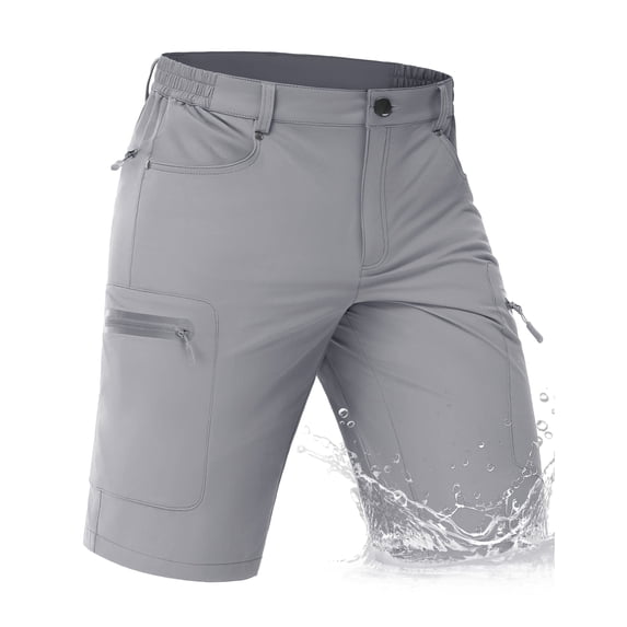 TACVASEN Men's Lightweight Water Resistant Cargo Shorts 10" Quick Dry Brethable Hiking Golf Shorts with 5 Zipper Pockets for Summer Outdoor sports Casual Work Light Gray 38