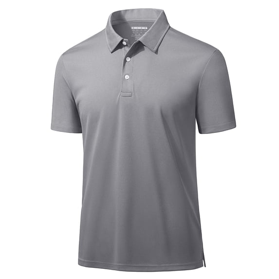 TACVASEN Men's Quick Dry Polos Shirt Athletic Golf Tennis Short Sleeve 3 Button Collared Summer Tops, Light Gray, S