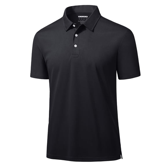 TACVASEN Men's Quick Dry Polos Shirt Athletic Golf Tennis Short Sleeve 3 Button Collared Summer Tops, Black, S