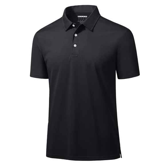 TACVASEN Men's Quick Dry Polos Shirt Athletic Golf Tennis Short Sleeve 3 Button Collared Summer Tops, Black, S