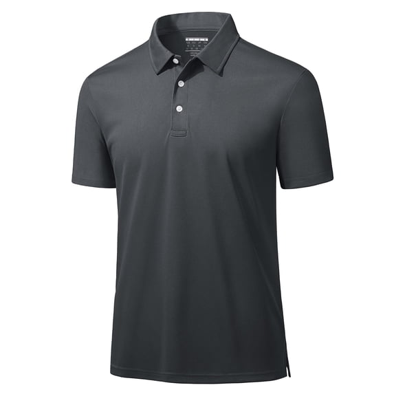 TACVASEN Men's Quick Dry Polos Shirt Athletic Golf Tennis Short Sleeve 3 Button Collared Summer Tops, Dark Gray, S