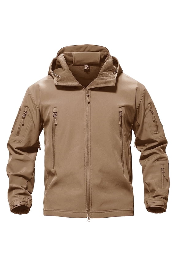 Men's Special Ops Outdoor Winter Soft Shell Jacket hooks and loops Coat Sand L