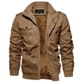 thumbnail image 1 of TACVASEN Men's Winter Fleece Lined Jacket Thick Sherpa Trucker Cargo Coat Field Zip Front Stand Collar Outwear with Multi Pockets for Casual Work, Khaki, L, 1 of 6