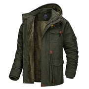 TACVASEN Mens Winter Coat Jacket Fleece Lined Parka Cotton Cargo Outerwear Army Green 2XL