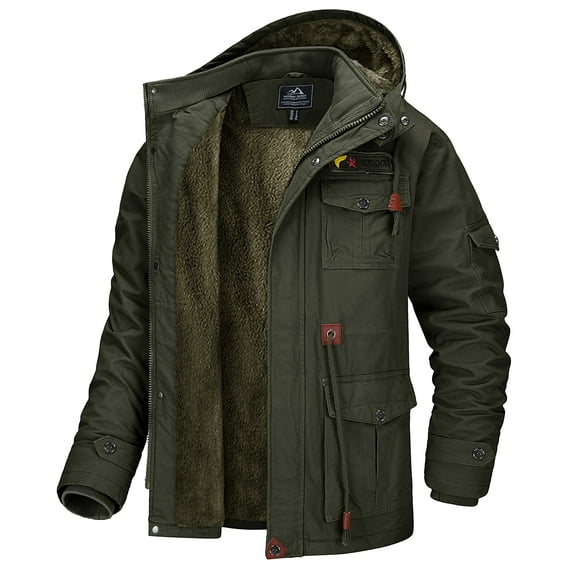 TACVASEN Men's Winter Coat Military Jacket Fleece Lined Parka Cotton Cargo Outerwear Army Green XL