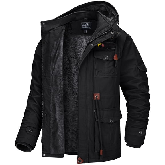 TACVASEN Men's Winter Coat Jacket Fleece Lined Parka Cotton Cargo Outerwear Black M