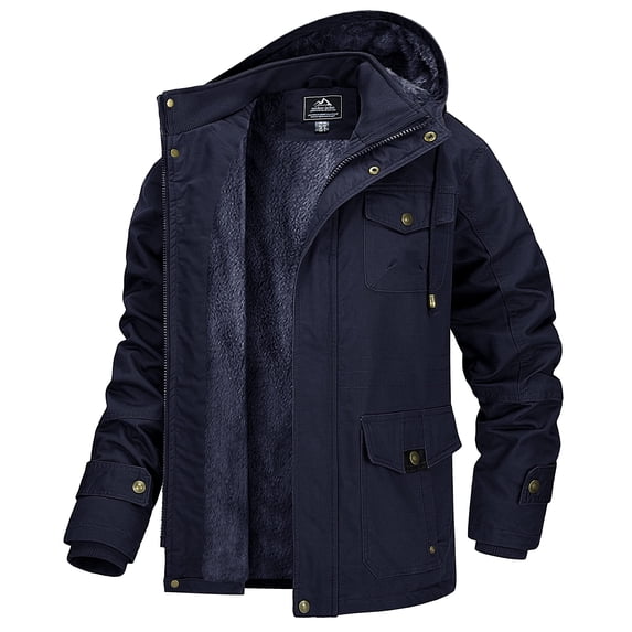 TACVASEN Men's Winter Coat Military Jacket Fleece Lined Parka Cotton Cargo Outerwear Navy 2XL