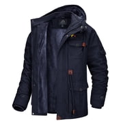 TACVASEN Men's Winter Coat Jacket Fleece Lined Parka Cotton Cargo Outerwear Navy XL