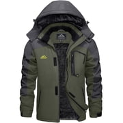 Men's Winter Waterproof Ski Jackets with Hooded Windproof Fleece Warm Snow Coat with Multi-Pockets For Hiking and Snowboarding ,Army Green,2XL