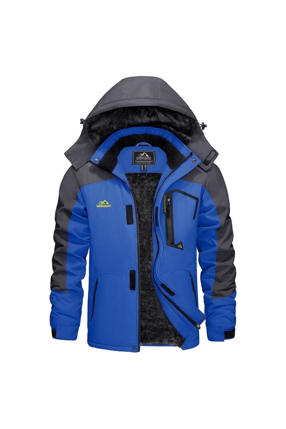 Men's Winter Waterproof Ski Jackets with Hooded Windproof Fleece Warm Snow Coat with Multi-Pockets For Hiking and Snowboarding ,Blue,2XL