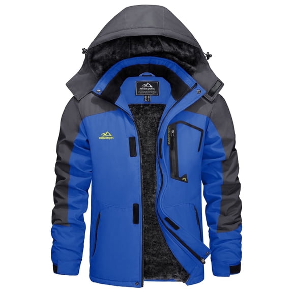 TACVASEN Men's Winter Waterproof Ski Jackets with Hooded Windproof Fleece Warm Snow Coat with Multi-Pockets For Hiking and Snowboarding ,Blue,XL