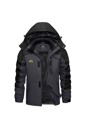 Men's Winter Waterproof Ski Jackets with Hooded Windproof Fleece Warm Snow Coat with Multi-Pockets For Hiking and Snowboarding ,Grey Black,XL