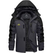Men's Winter Waterproof Ski Jackets with Hooded Windproof Fleece Warm Snow Coat with Multi-Pockets For Hiking and Snowboarding ,Grey Black,2XL