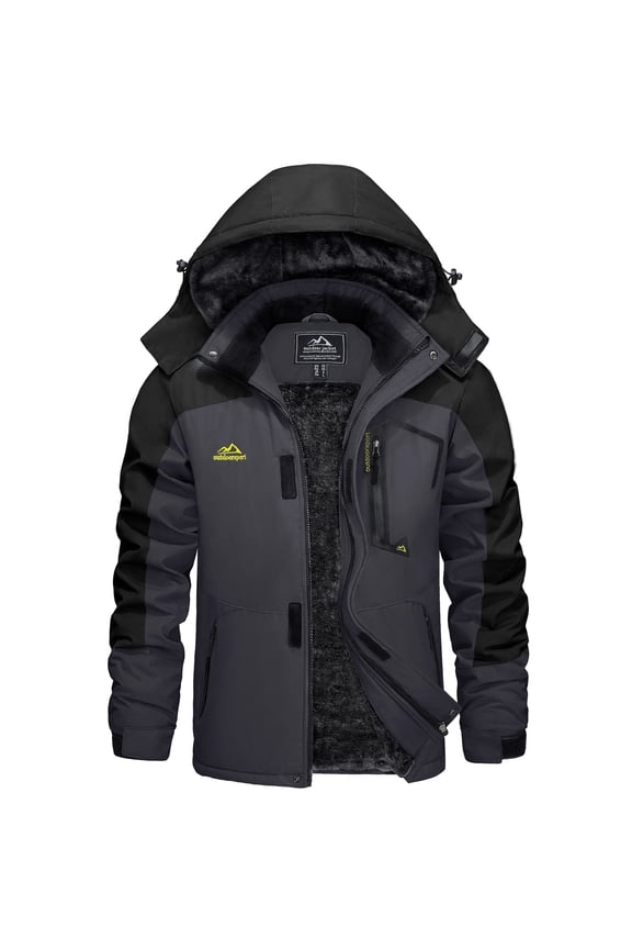 Men's Winter Waterproof Ski Jackets with Hooded Windproof Fleece Warm Snow Coat with Multi-Pockets For Hiking and Snowboarding ,Grey Black,XL