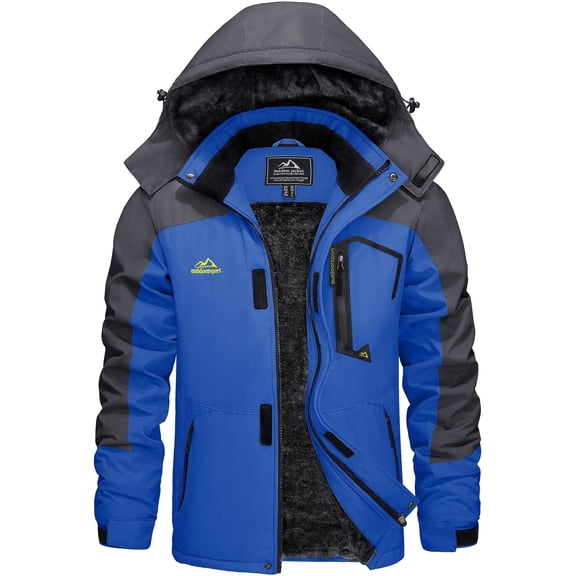 TACVASEN Men's Winter Waterproof Ski Jackets with Hooded Windproof Fleece Warm Snow Coat with Multi-Pockets For Hiking and Snowboarding ,Blue,XL