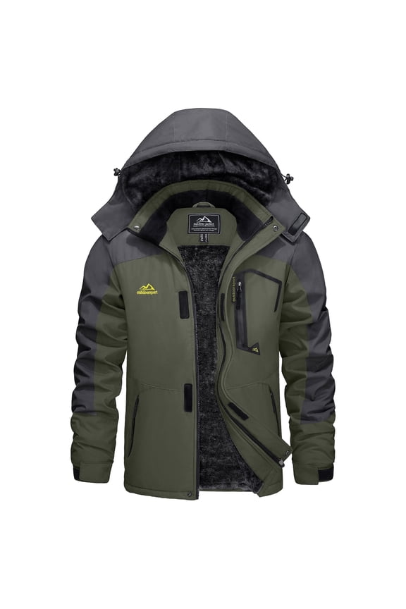 Men's Winter Waterproof Ski Jackets with Hooded Windproof Fleece Warm Snow Coat with Multi-Pockets For Hiking and Snowboarding ,Army Green,XL