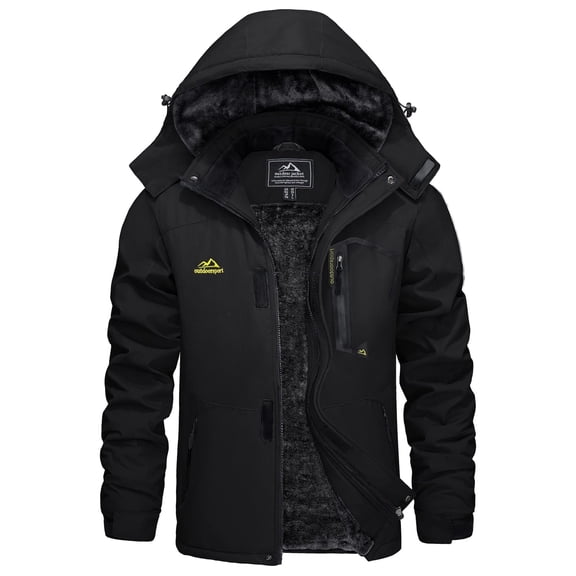 TACVASEN Men's Winter Waterproof Ski Jackets with Hooded Windproof Fleece Warm Snow Coat with Multi-Pockets For Hiking and Snowboarding ,Black,M