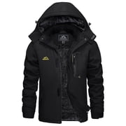 Men's Winter Waterproof Ski Jackets with Hooded Windproof Fleece Warm Snow Coat with Multi-Pockets For Hiking and Snowboarding ,Black,M